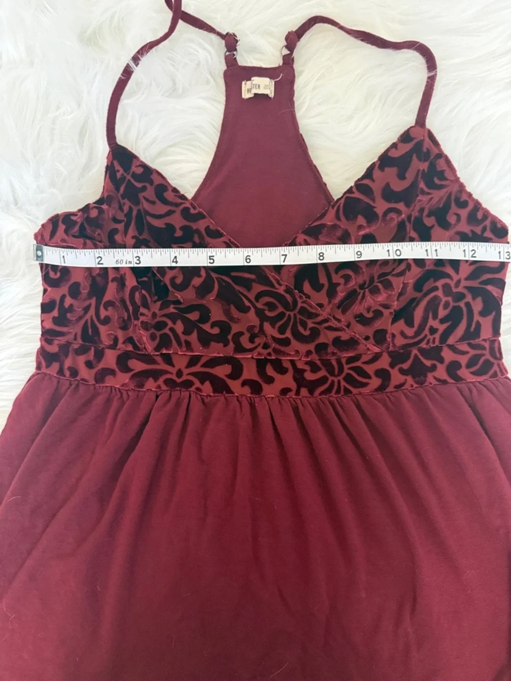 Hollister Spaghetti Strap Tank Top Small Burgundy Racerback Velvet Detail Flowy - Picture 3 of 6